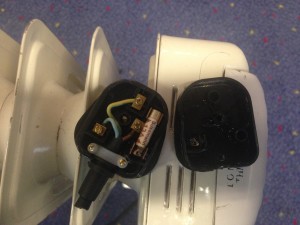 A melted plug from an heater that was still in use in an office in oxford