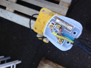 Just another pulled lead on a builders transformer, being used in in a Bank refurbishment in Birmingham
